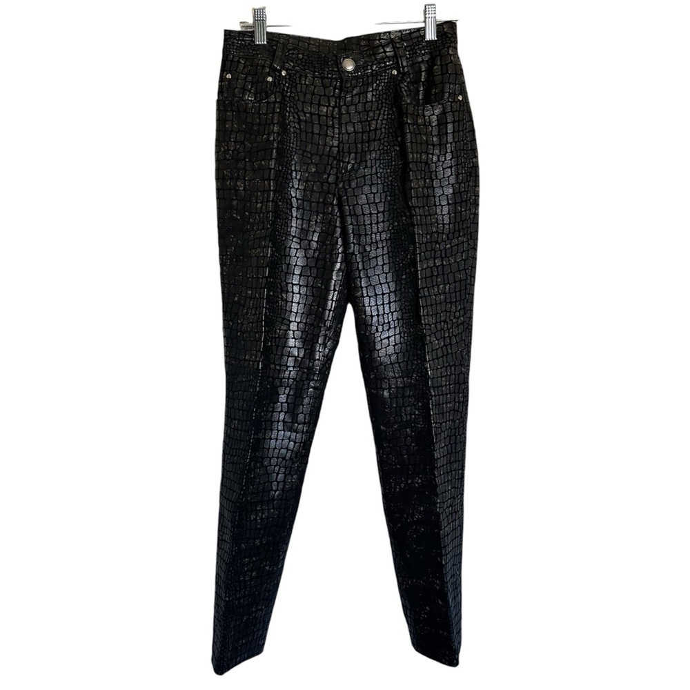 Newport News Black Croc-Embossed Straight Leg Pants